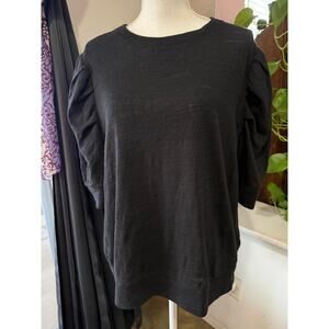 Express Women’s Elbow Sleeve Crew Neck Puff Shoulder Top – Black – Size XL